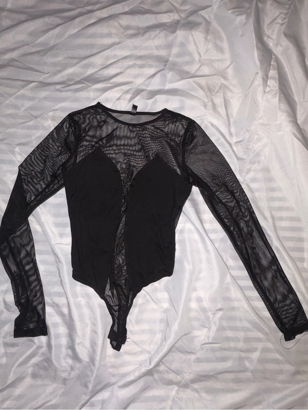 Sheer Black Long-Sleeve Mesh Bodysuit - Women Tops